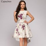 Capucines Ladies Short Before Swallow Tail Dresses Women Sleeveless O-Neck Summer Dress Vintage Printing Party Dress Female